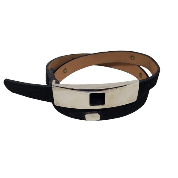 Leatherock Womens Suede Belt Sz 30 Black Leather Silver Tone Mirror Buckle Geo main image 8